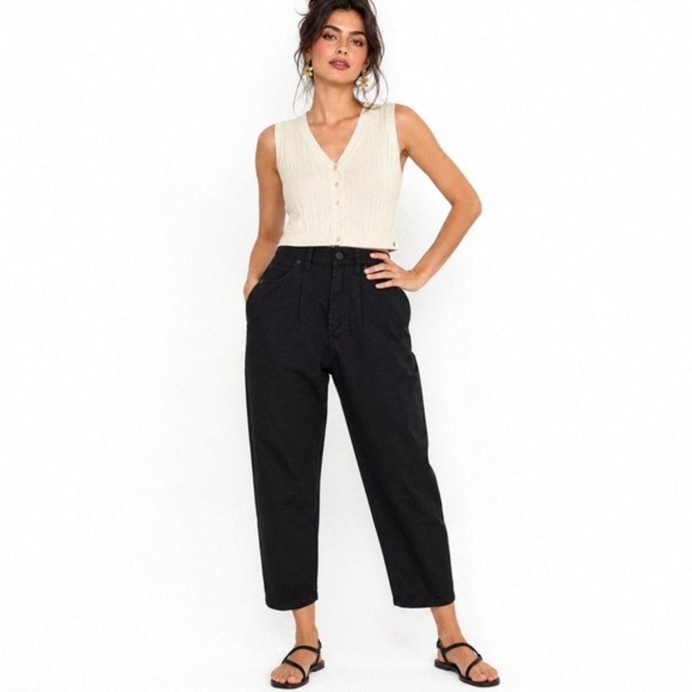 Sandrine Rose Black High Waisted Pleated Cinch Back Cotton Pants Size 25 NEW